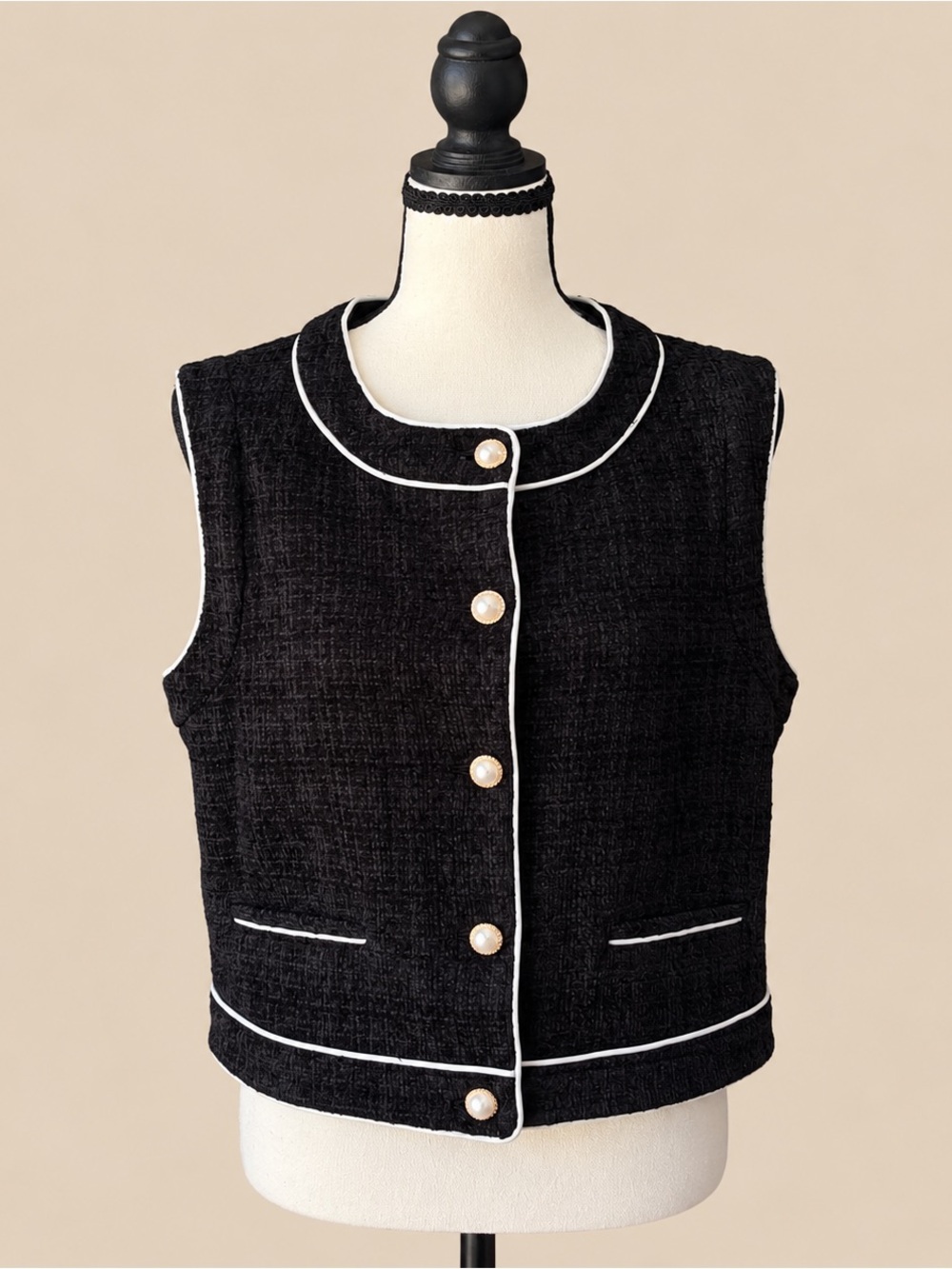 Quiet Luxury Black Tweed Vest Rachel Zoe 12